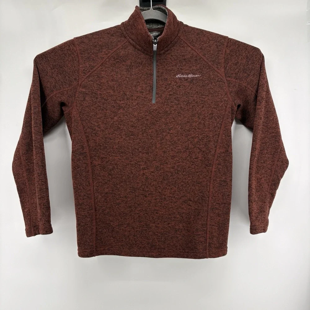 Eddie Bauer Fleece Mens M Quarter Zip Pullover Orange Sweater Sweatshirt Heather